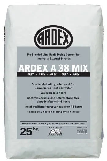 Ardex A38 Mix Rapid Drying Pre-Blended Screeding and Screed Repair Mortar for Internal Use 25 Kg