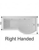 P Shaped 1700 x 900 shower bath Right hand 12 jet bath cw Panel & Bath screen