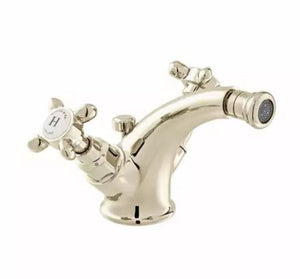 Vado Cross Handle Mono Bidet Mixer with Pop-Up Waste in Bright Nickel