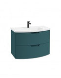 Arc 80cm 2 Drawer Wall Hung Vanity Unit Matt Ocean Blue - Matt Basin